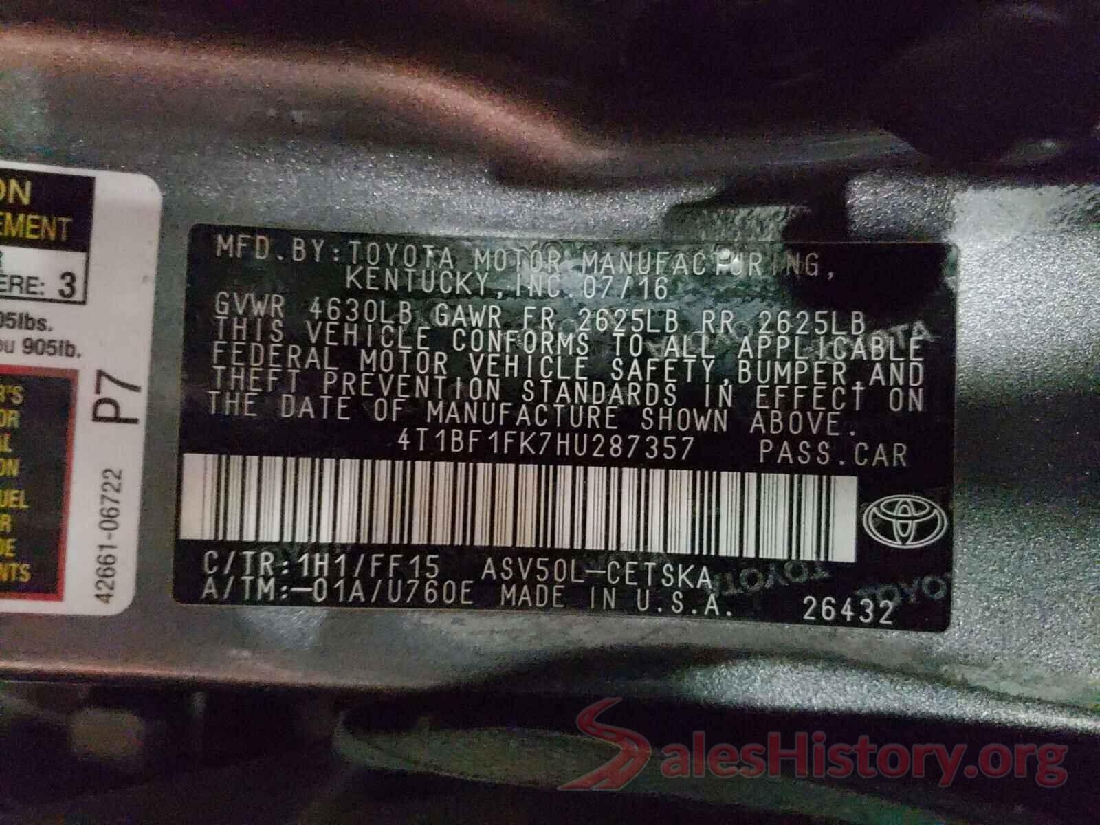 4T1BF1FK7HU287357 2017 TOYOTA CAMRY