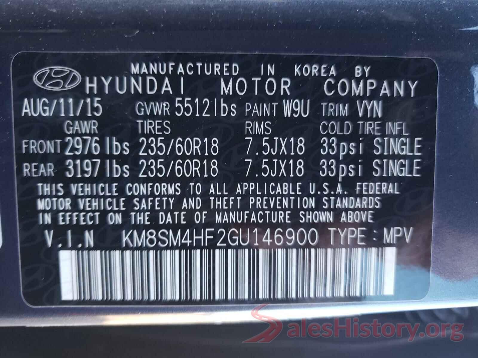 KM8SM4HF2GU146900 2016 HYUNDAI SANTA FE