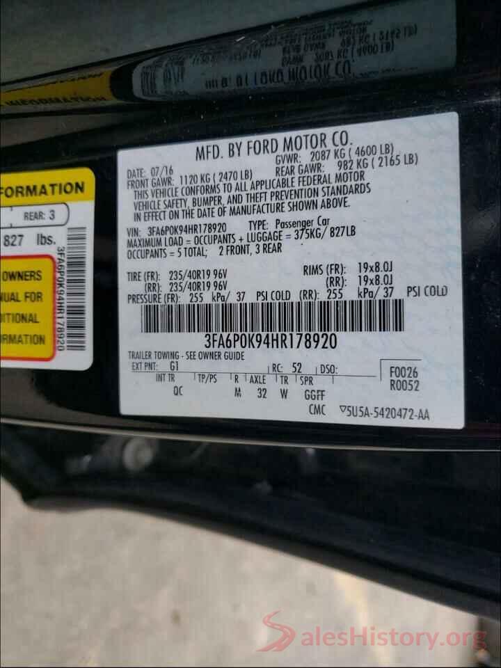 3FA6P0K94HR178920 2017 FORD FUSION