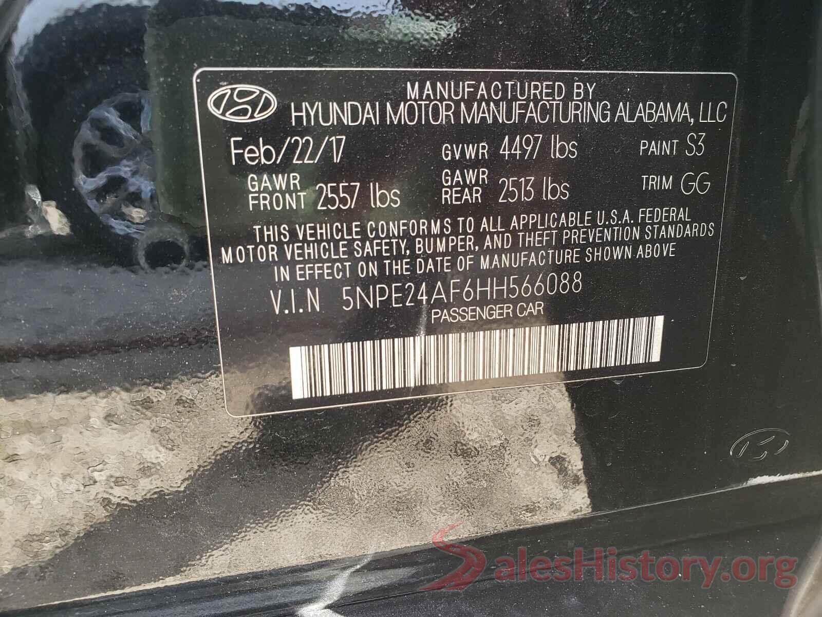 5NPE24AF6HH566088 2017 HYUNDAI SONATA