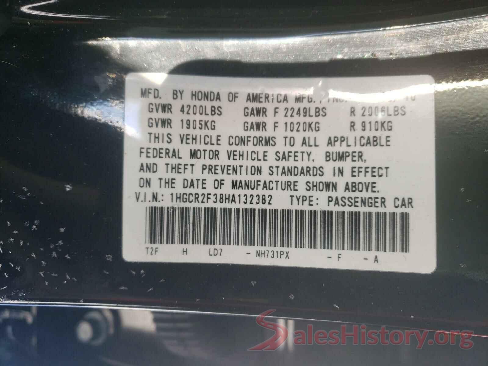 1HGCR2F38HA132382 2017 HONDA ACCORD