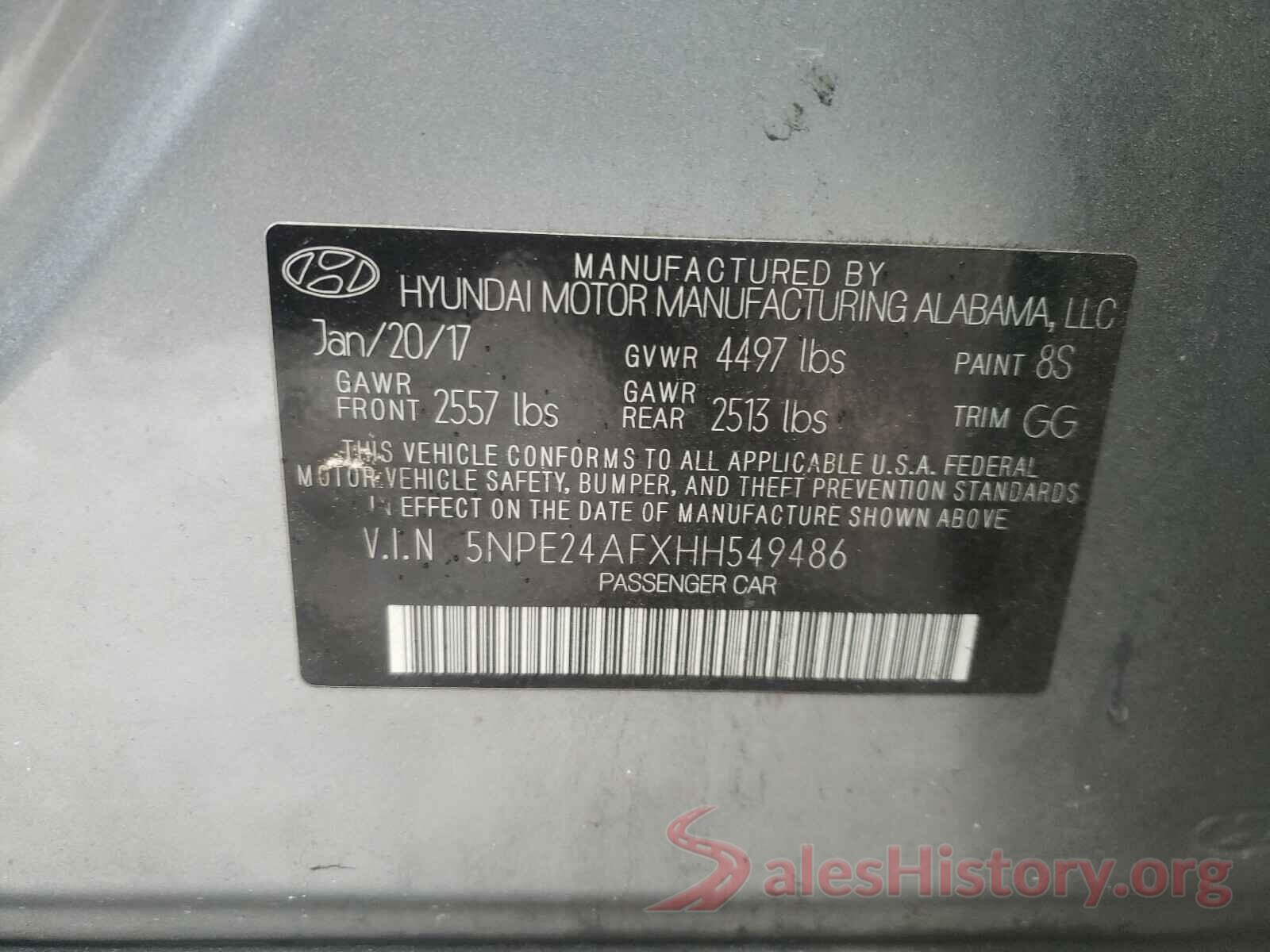 5NPE24AFXHH549486 2017 HYUNDAI SONATA