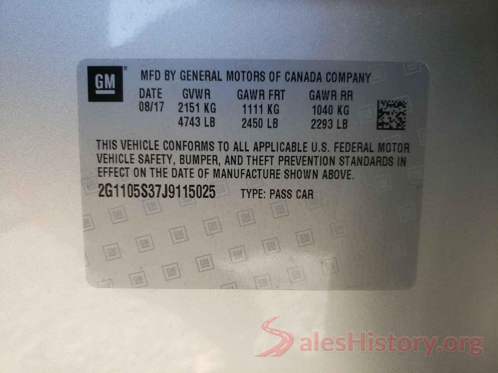 2G1105S37J9115025 2018 CHEVROLET IMPALA