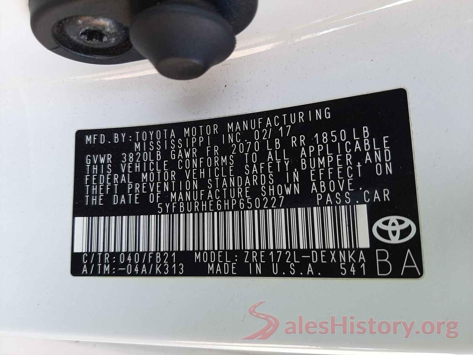 5YFBURHE6HP650227 2017 TOYOTA COROLLA