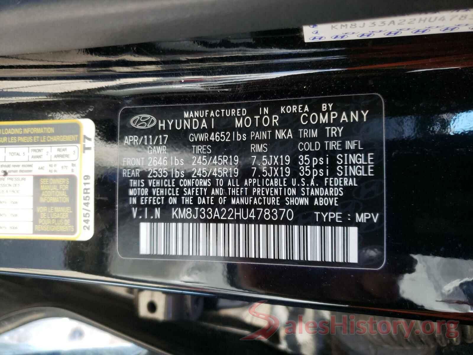 KM8J33A22HU478370 2017 HYUNDAI TUCSON