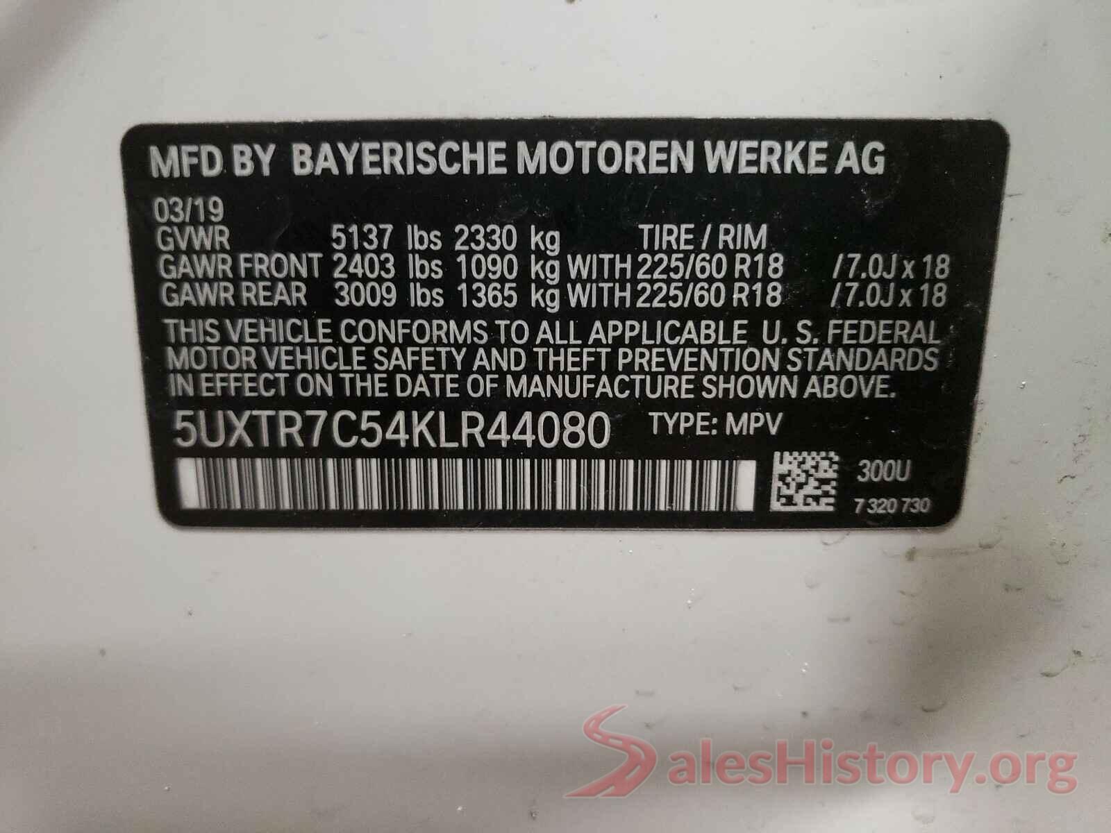 5UXTR7C54KLR44080 2019 BMW X3