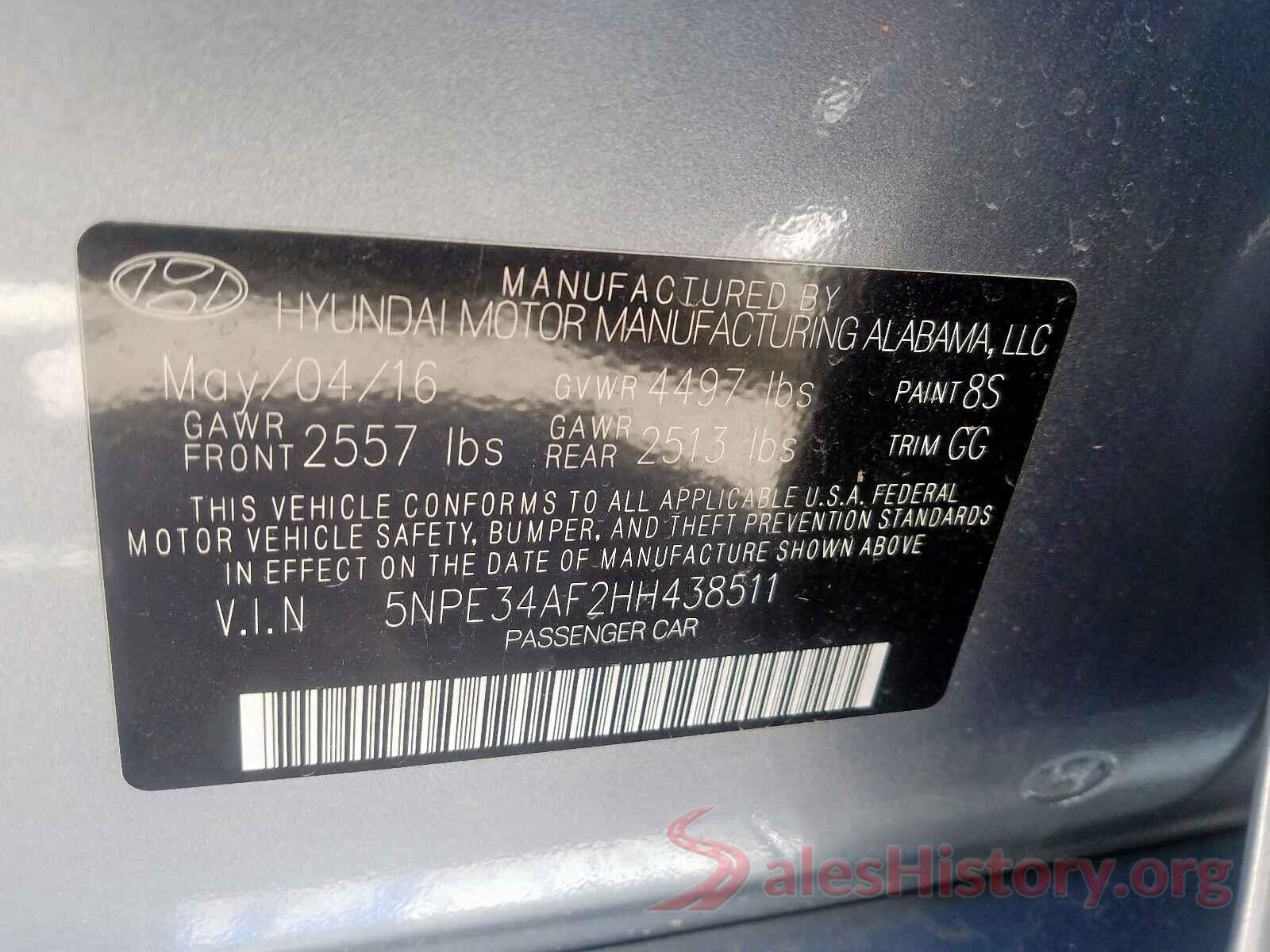 5NPE34AF2HH438511 2017 HYUNDAI SONATA