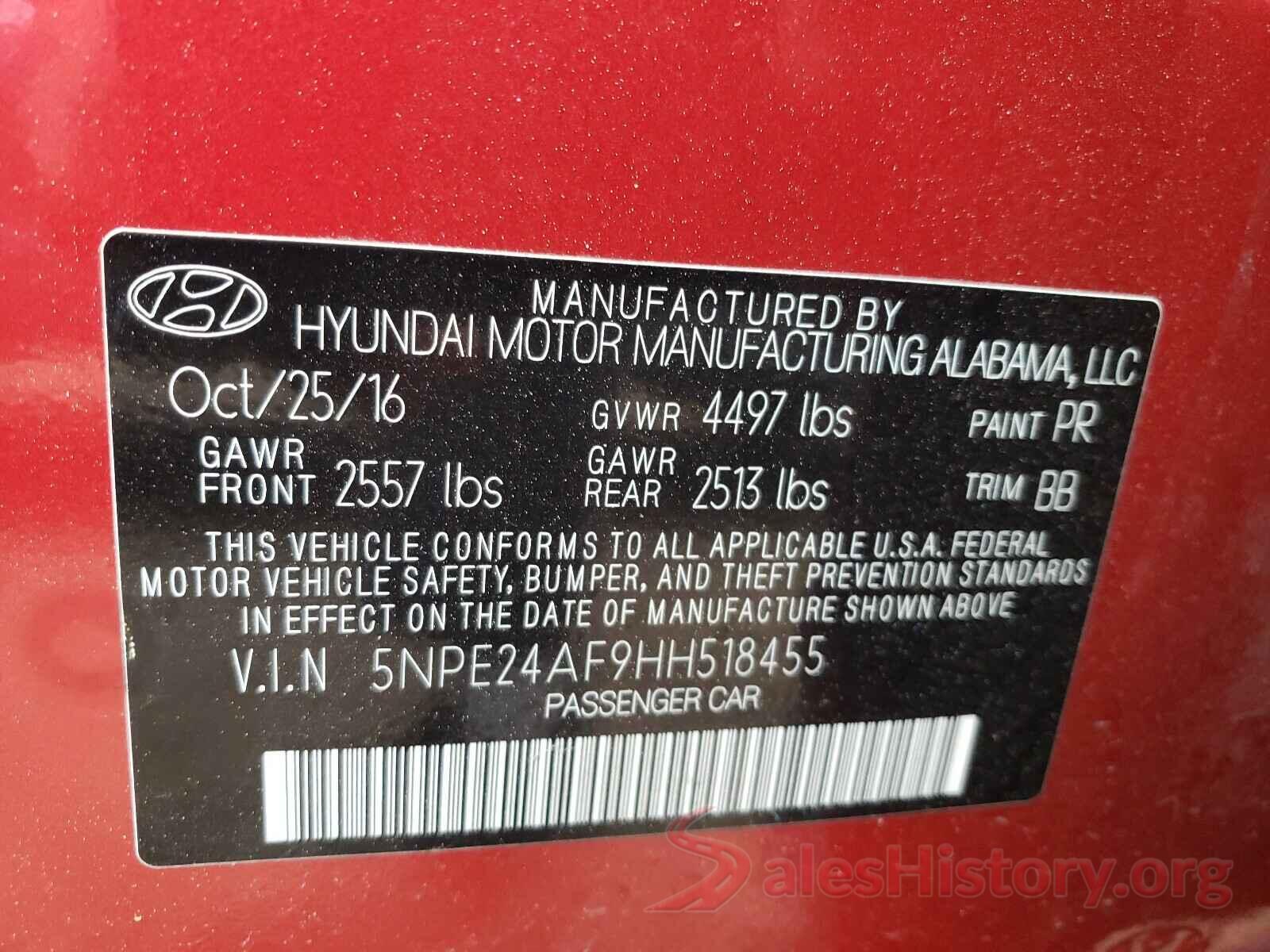 5NPE24AF9HH518455 2017 HYUNDAI SONATA