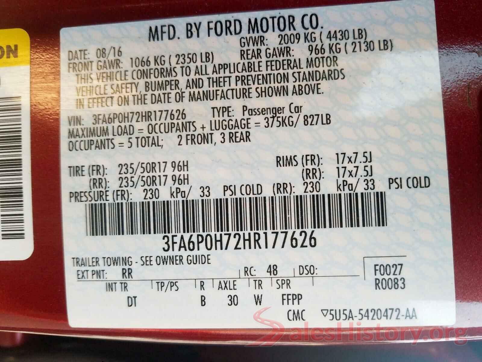 3FA6P0H72HR177626 2017 FORD FUSION