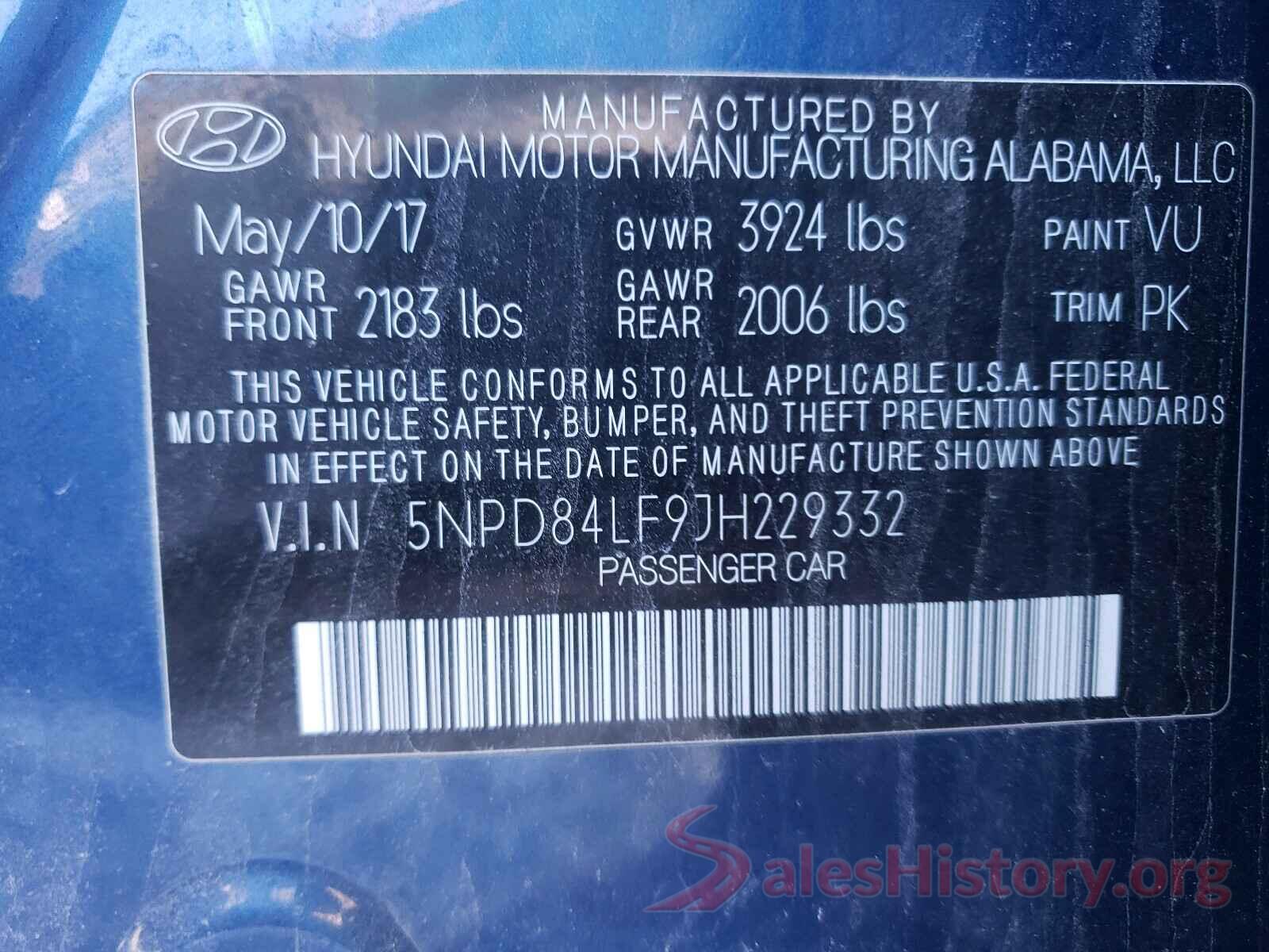 5NPD84LF9JH229332 2018 HYUNDAI ELANTRA