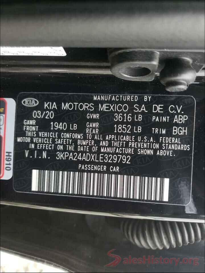 3KPA24ADXLE329792 2020 KIA RIO