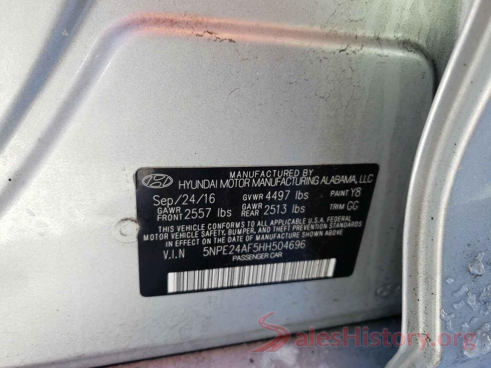 5NPE24AF5HH504696 2017 HYUNDAI SONATA