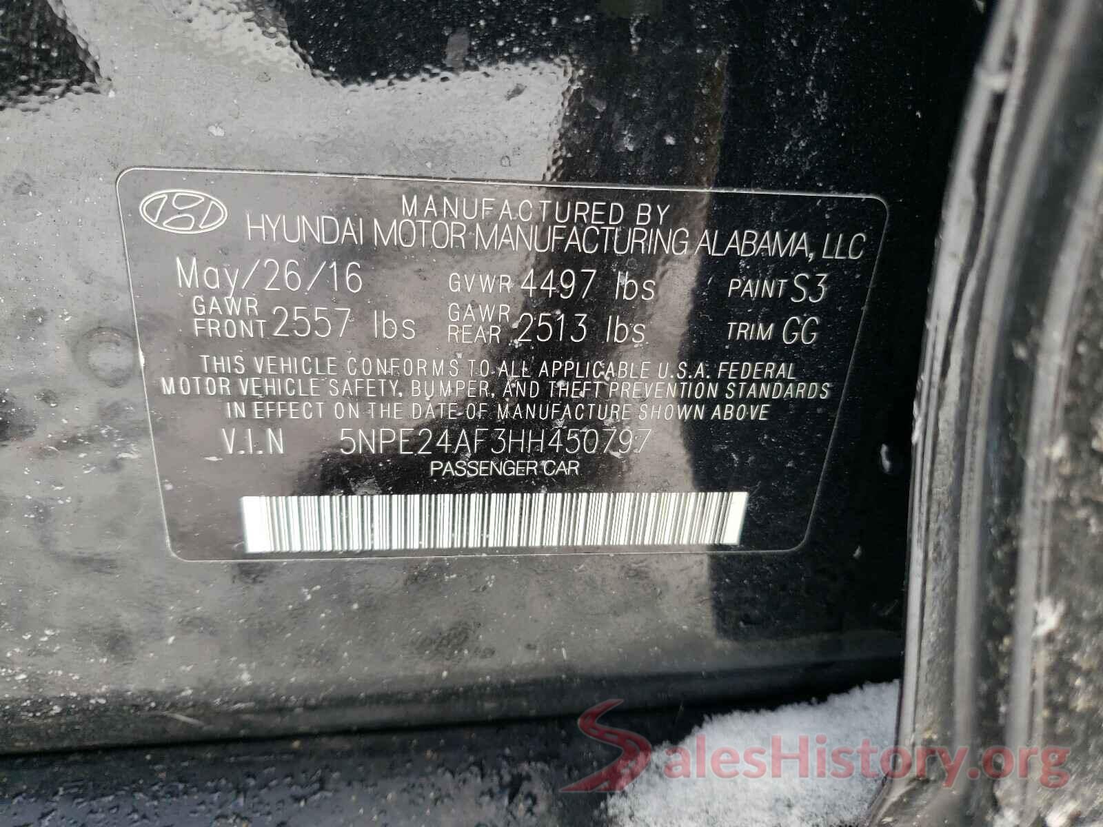 5NPE24AF3HH450797 2017 HYUNDAI SONATA