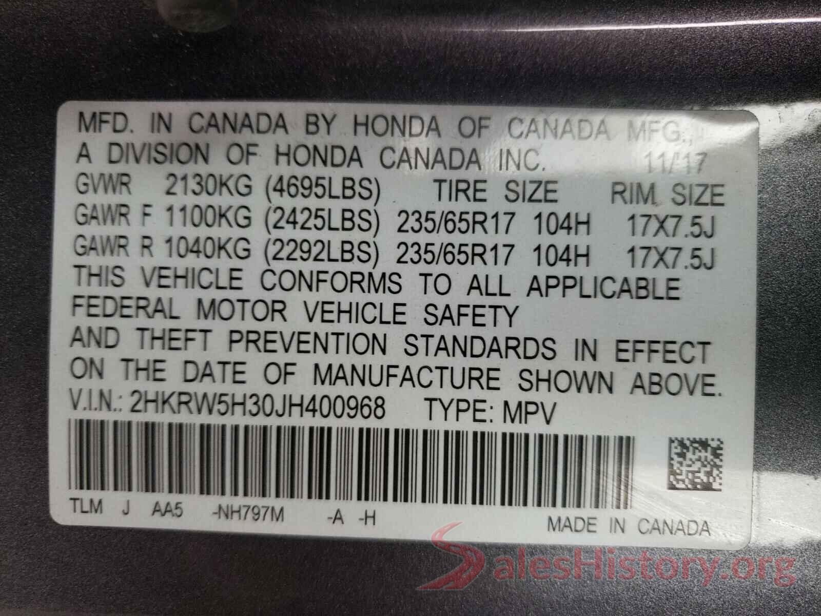 2HKRW5H30JH400968 2018 HONDA CRV