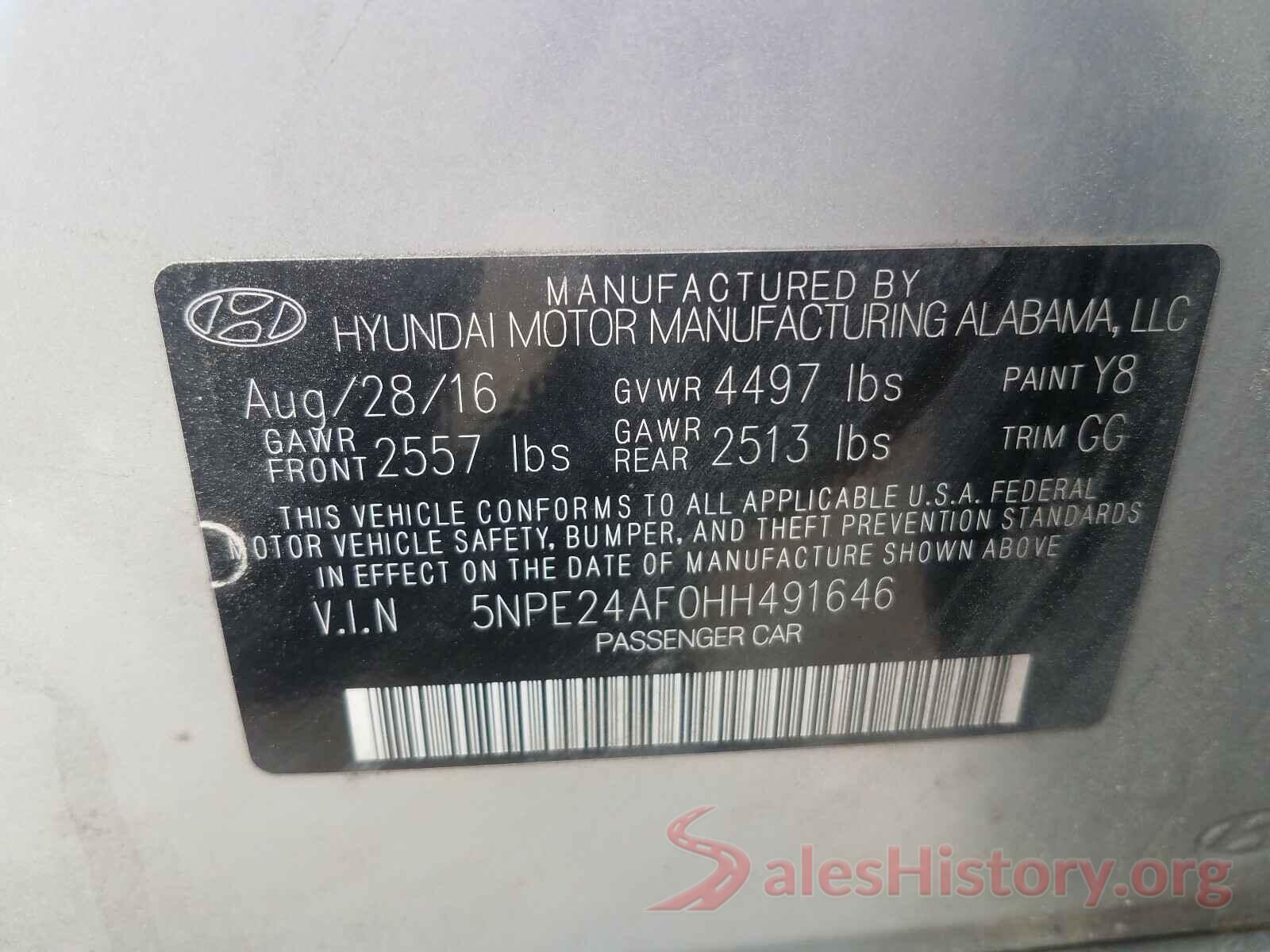 5NPE24AF0HH491646 2017 HYUNDAI SONATA