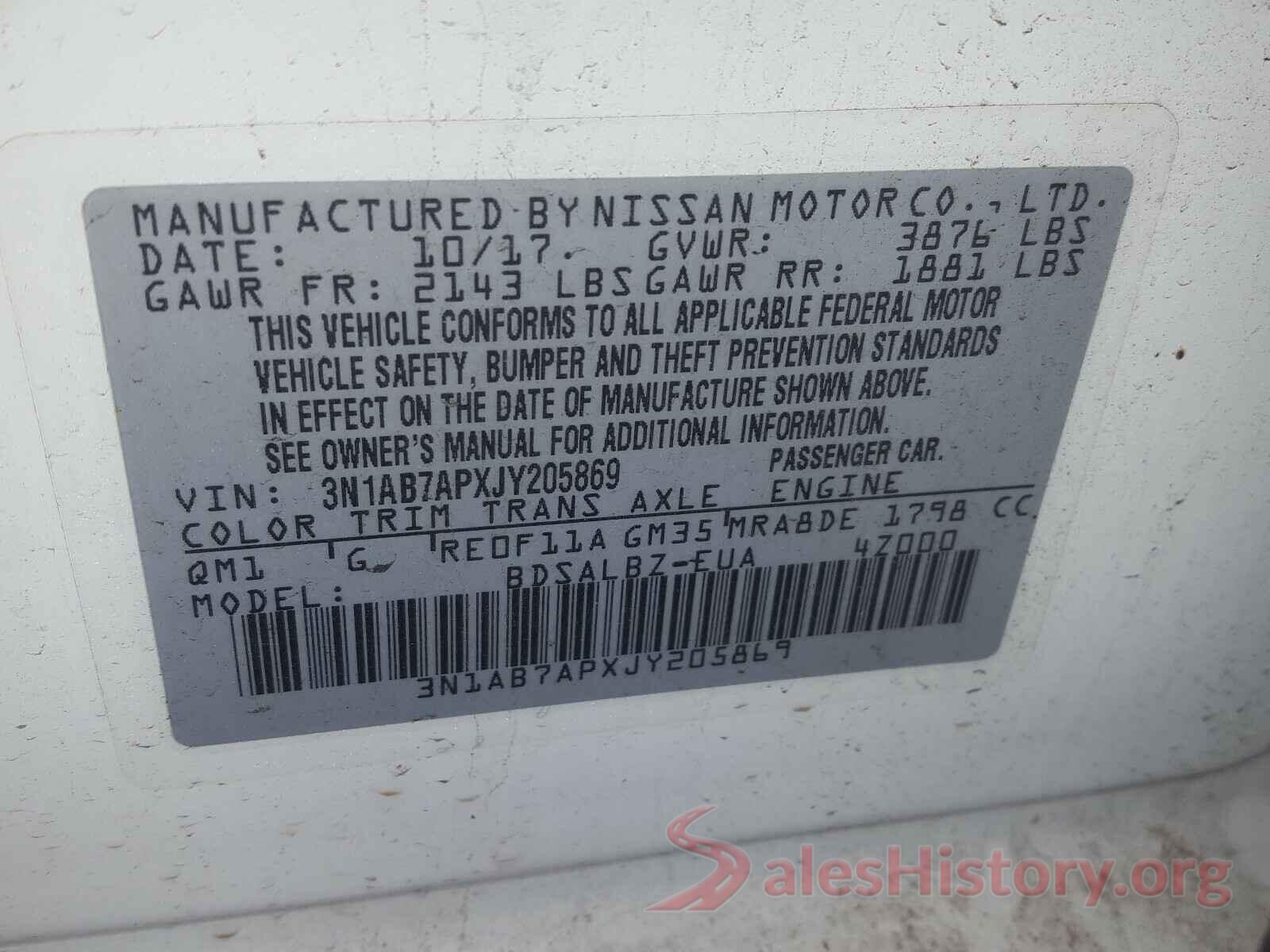 3N1AB7APXJY205869 2018 NISSAN SENTRA