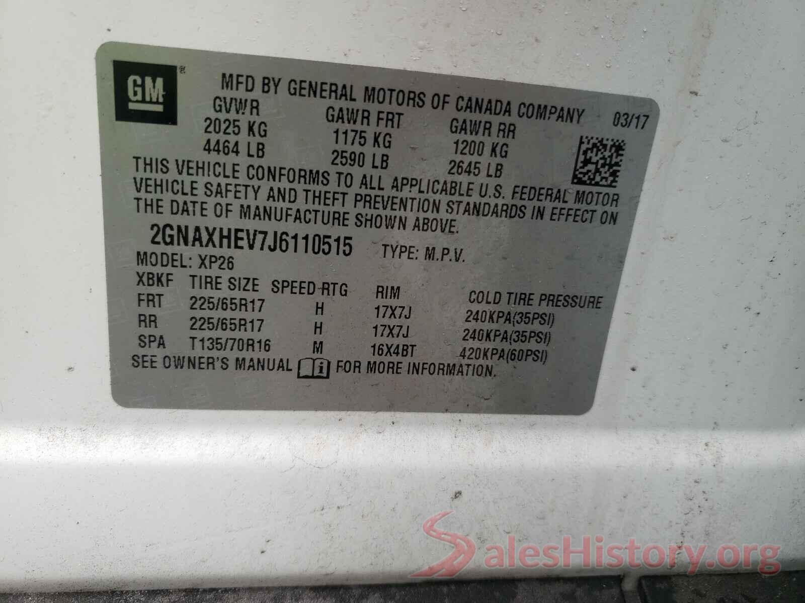 2GNAXHEV7J6110515 2018 CHEVROLET EQUINOX