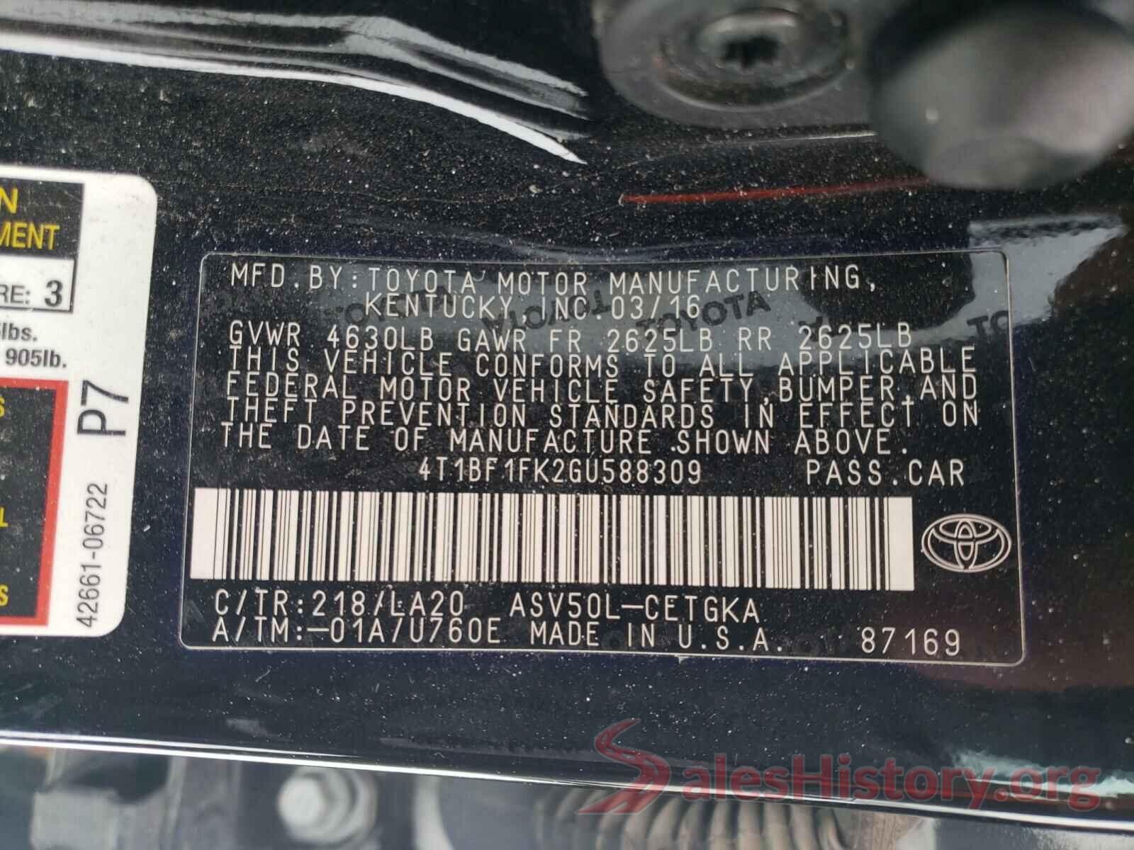 4T1BF1FK2GU588309 2016 TOYOTA CAMRY