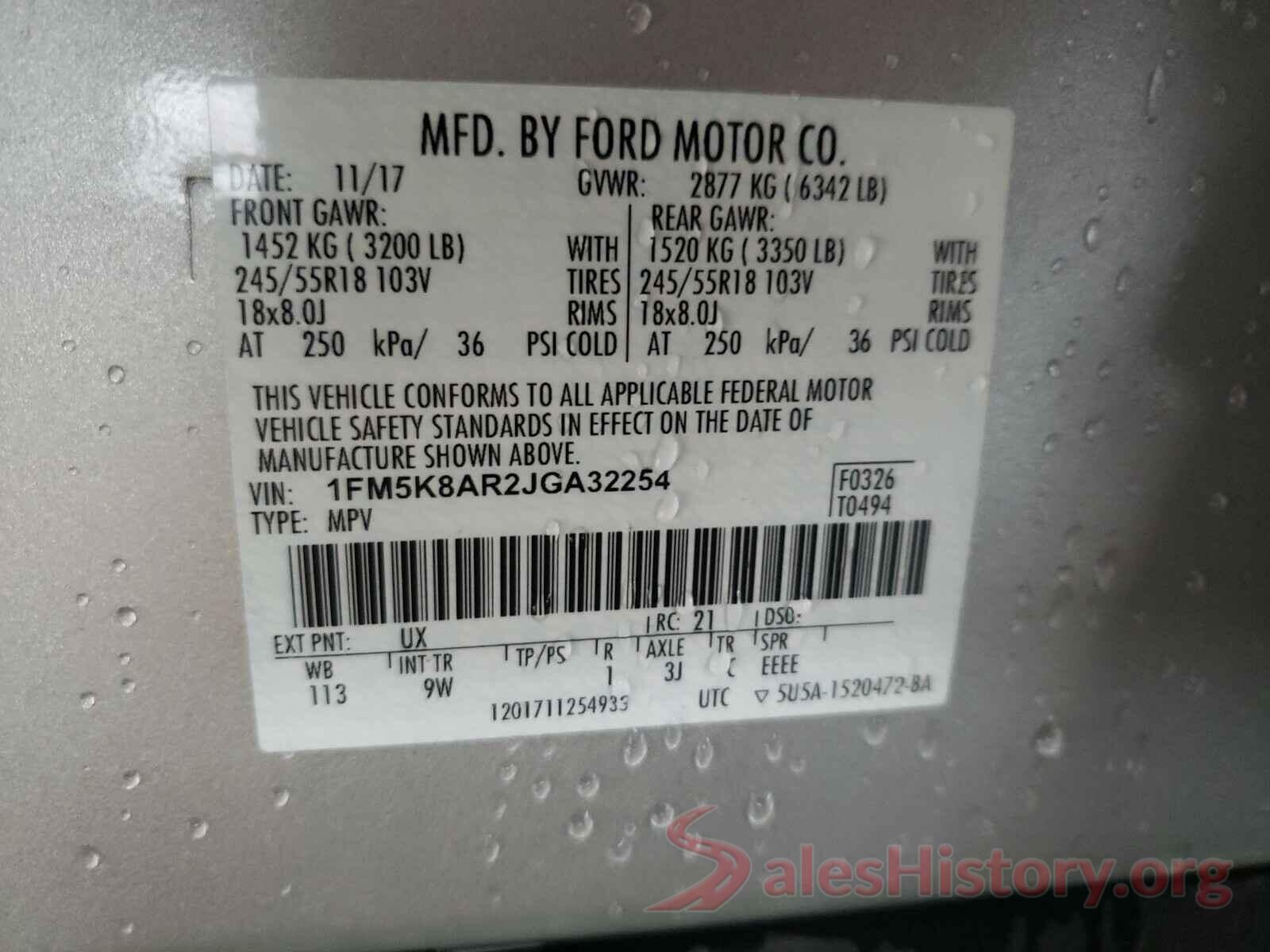 1FM5K8AR2JGA32254 2018 FORD EXPLORER