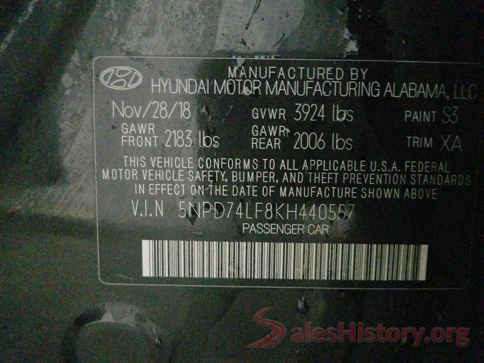 5NPD74LF8KH440557 2019 HYUNDAI ELANTRA