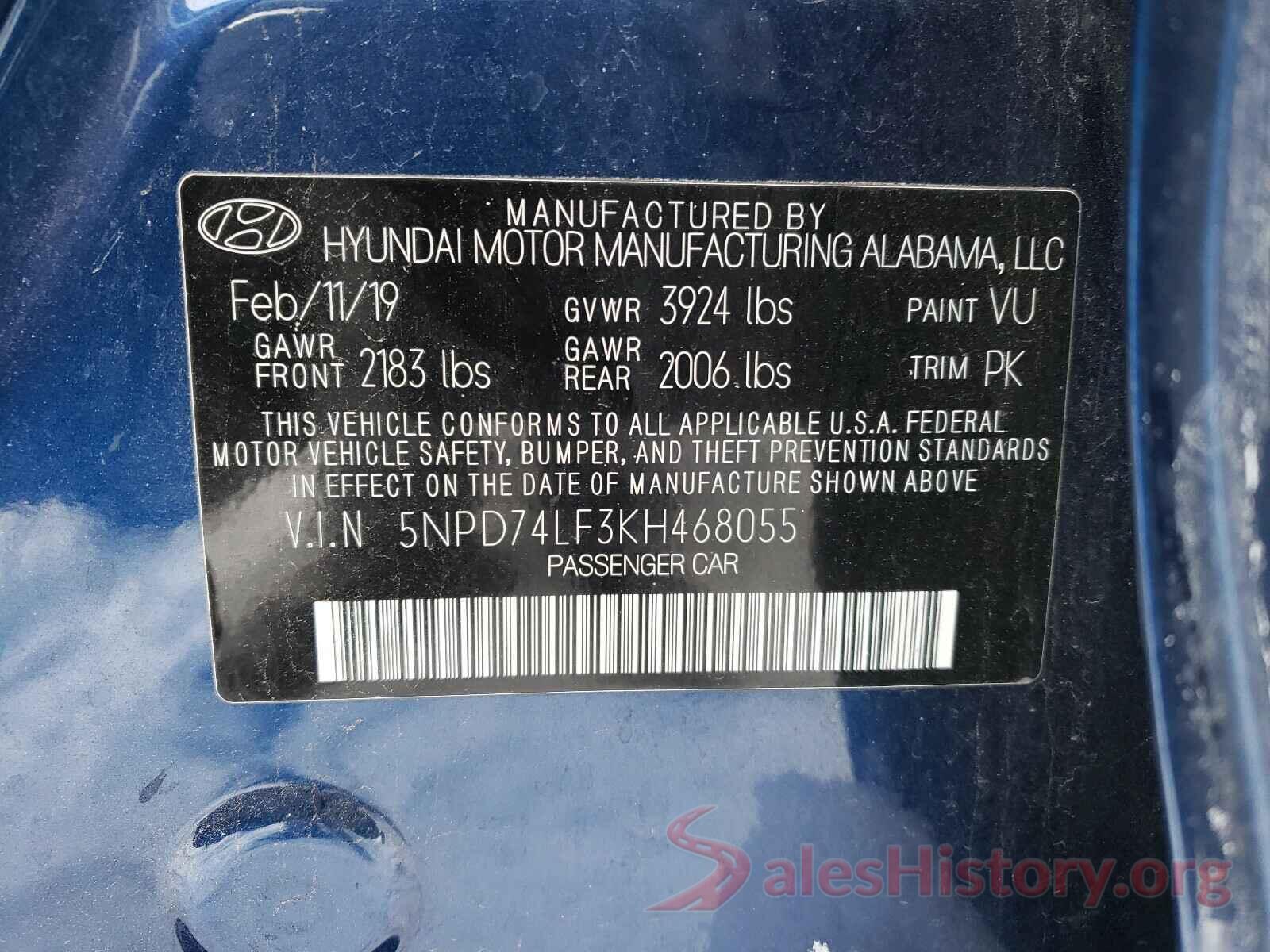 5NPD74LF3KH468055 2019 HYUNDAI ELANTRA