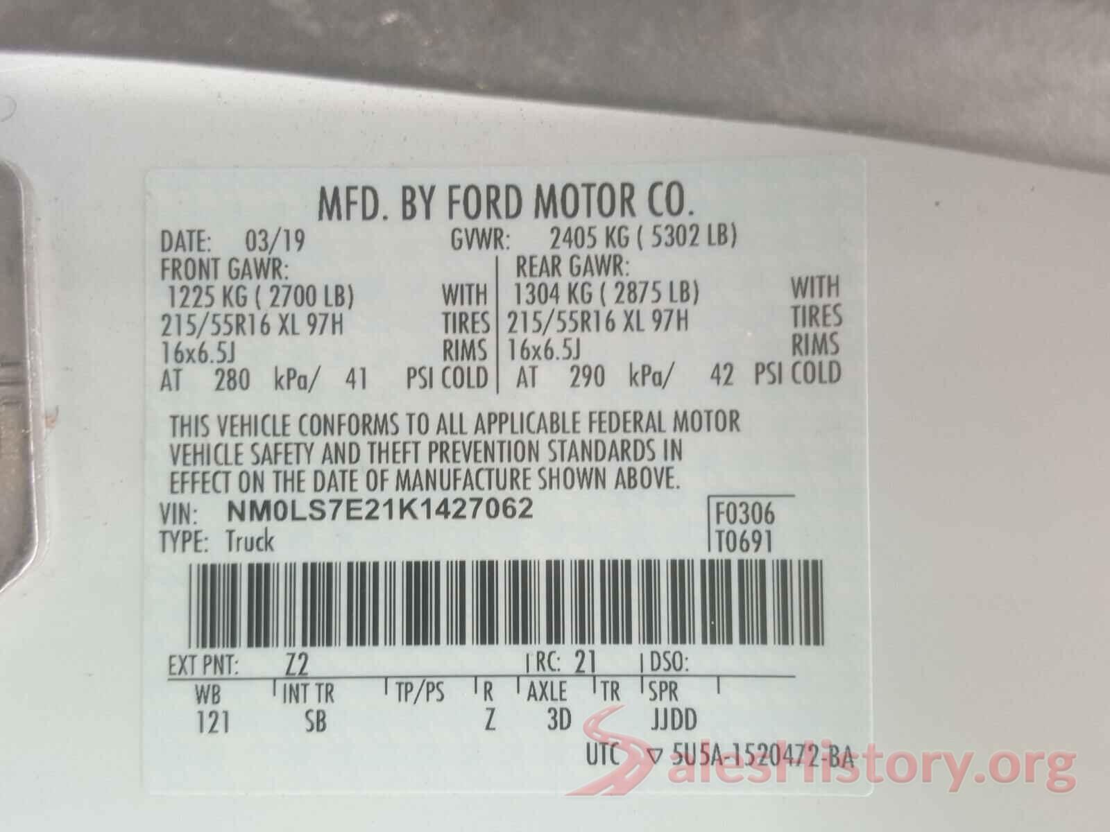 NM0LS7E21K1427062 2019 FORD TRANSIT CO