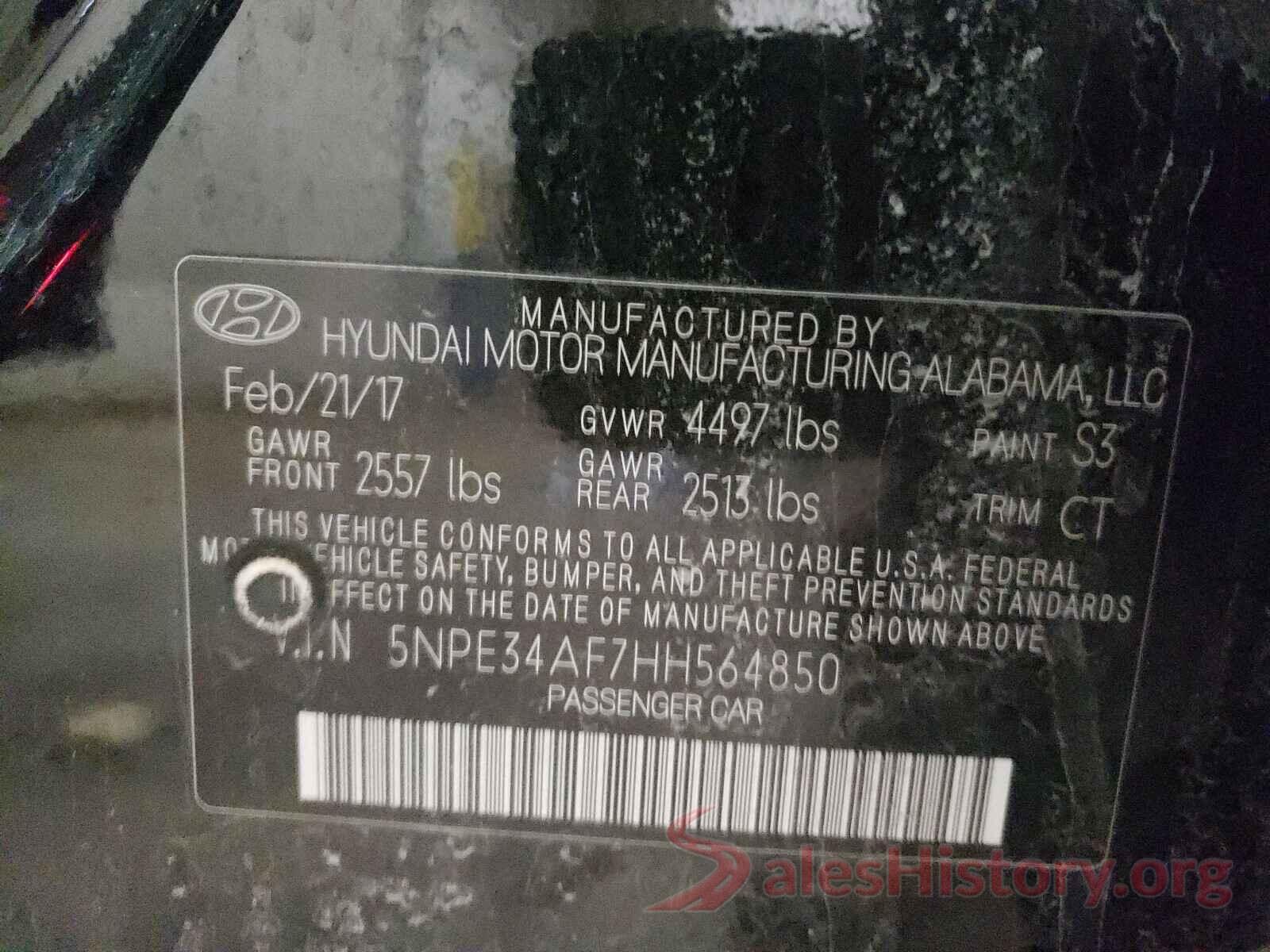 5NPE34AF7HH564850 2017 HYUNDAI SONATA