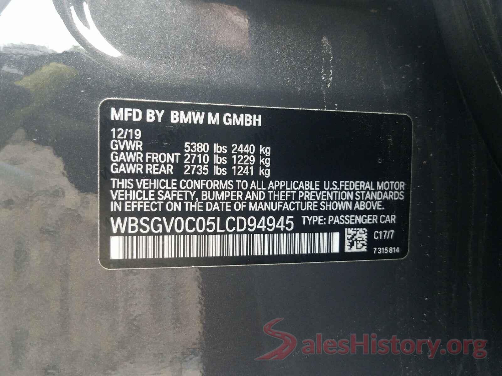 WBSGV0C05LCD94945 2020 BMW M8