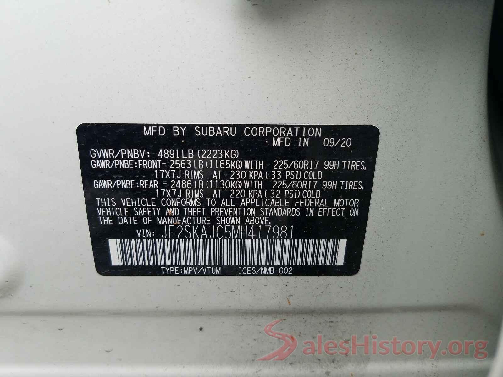 JF2SKAJC5MH417981 2021 SUBARU FORESTER