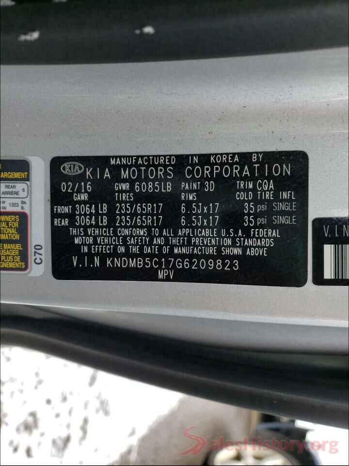 KNDMB5C17G6209823 2016 KIA SEDONA