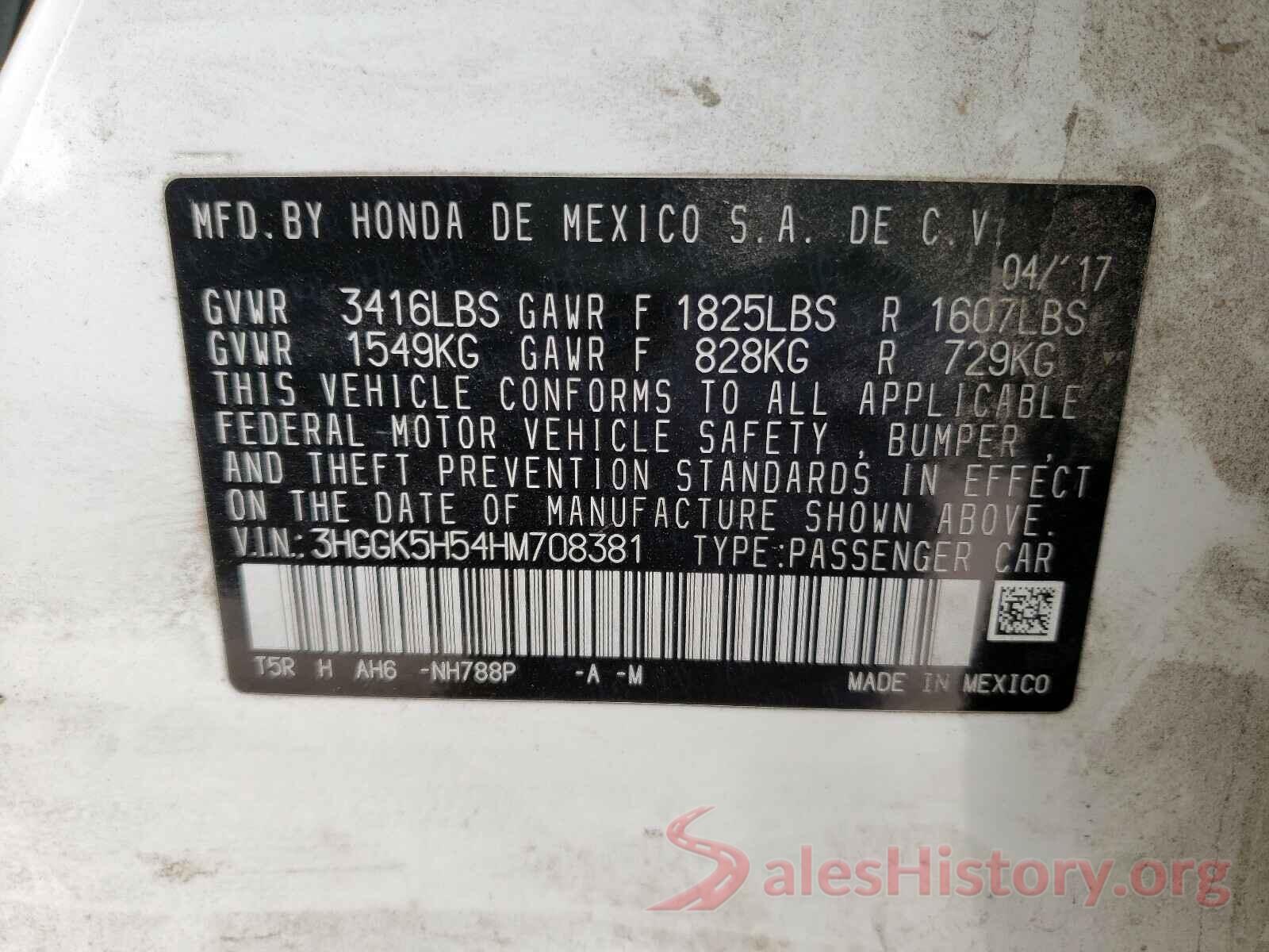 3HGGK5H54HM708381 2017 HONDA FIT