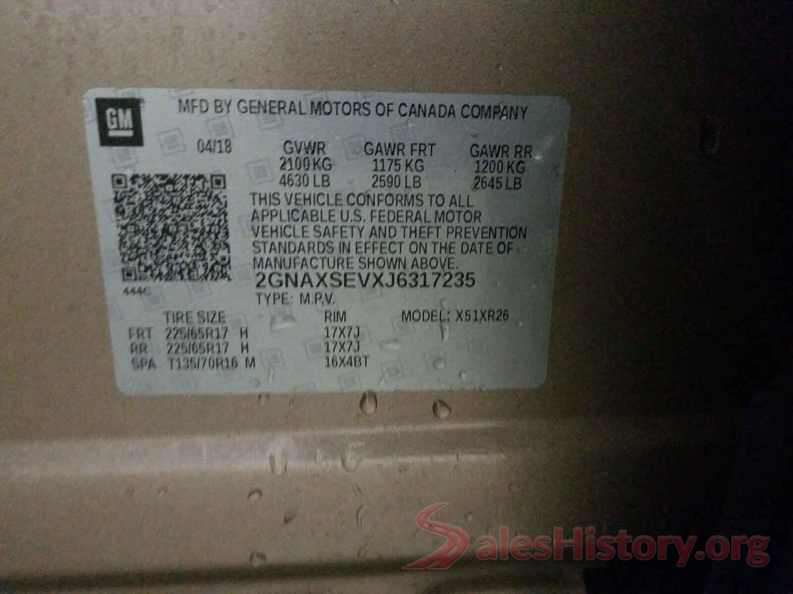 2GNAXSEVXJ6317235 2018 CHEVROLET EQUINOX