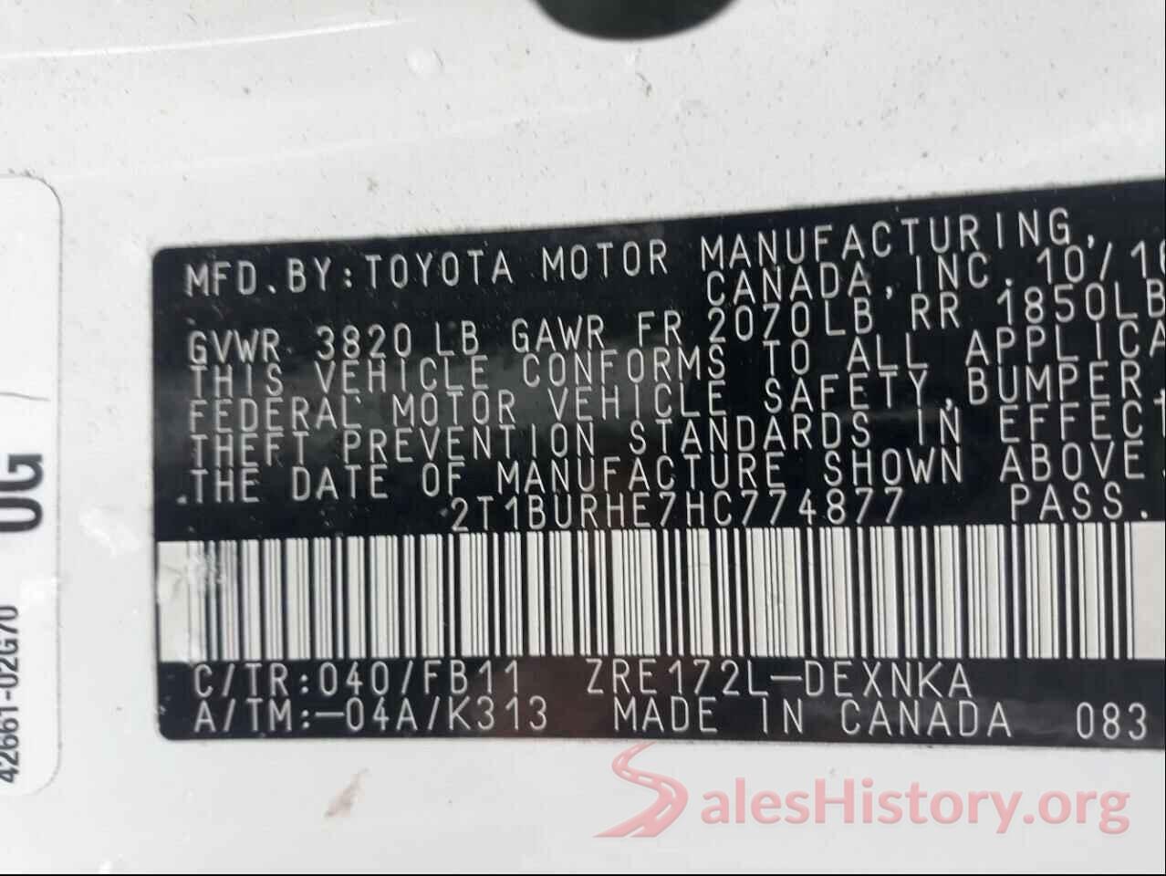 2T1BURHE7HC774877 2017 TOYOTA COROLLA