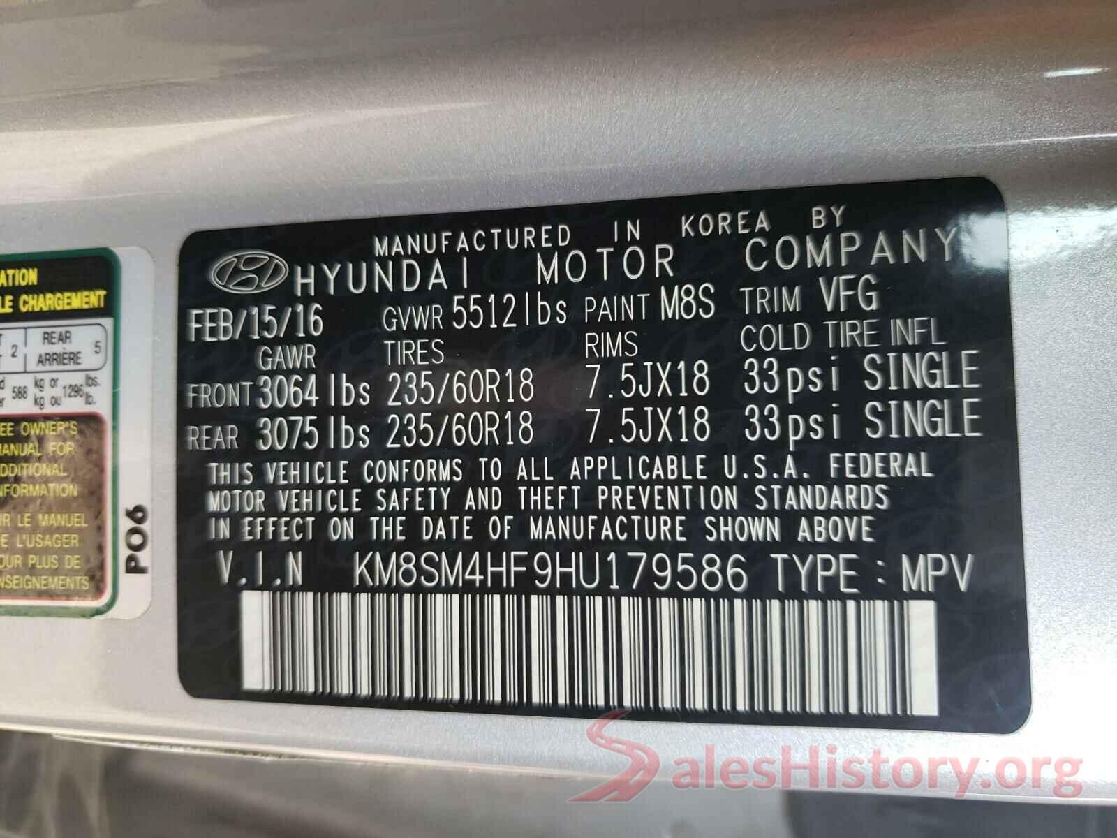 KM8SM4HF9HU179586 2017 HYUNDAI SANTA FE