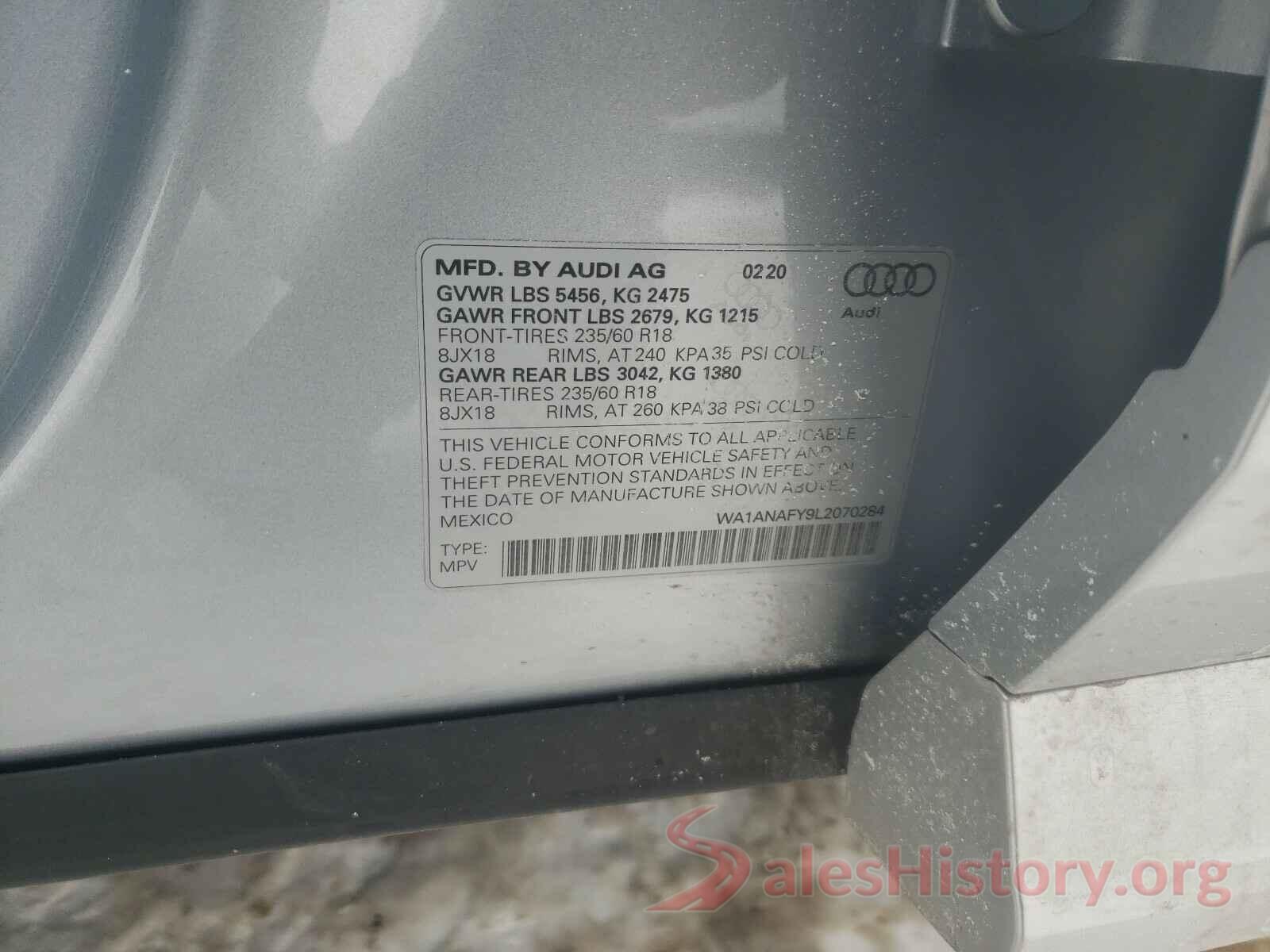 WA1ANAFY9L2070284 2020 AUDI Q5