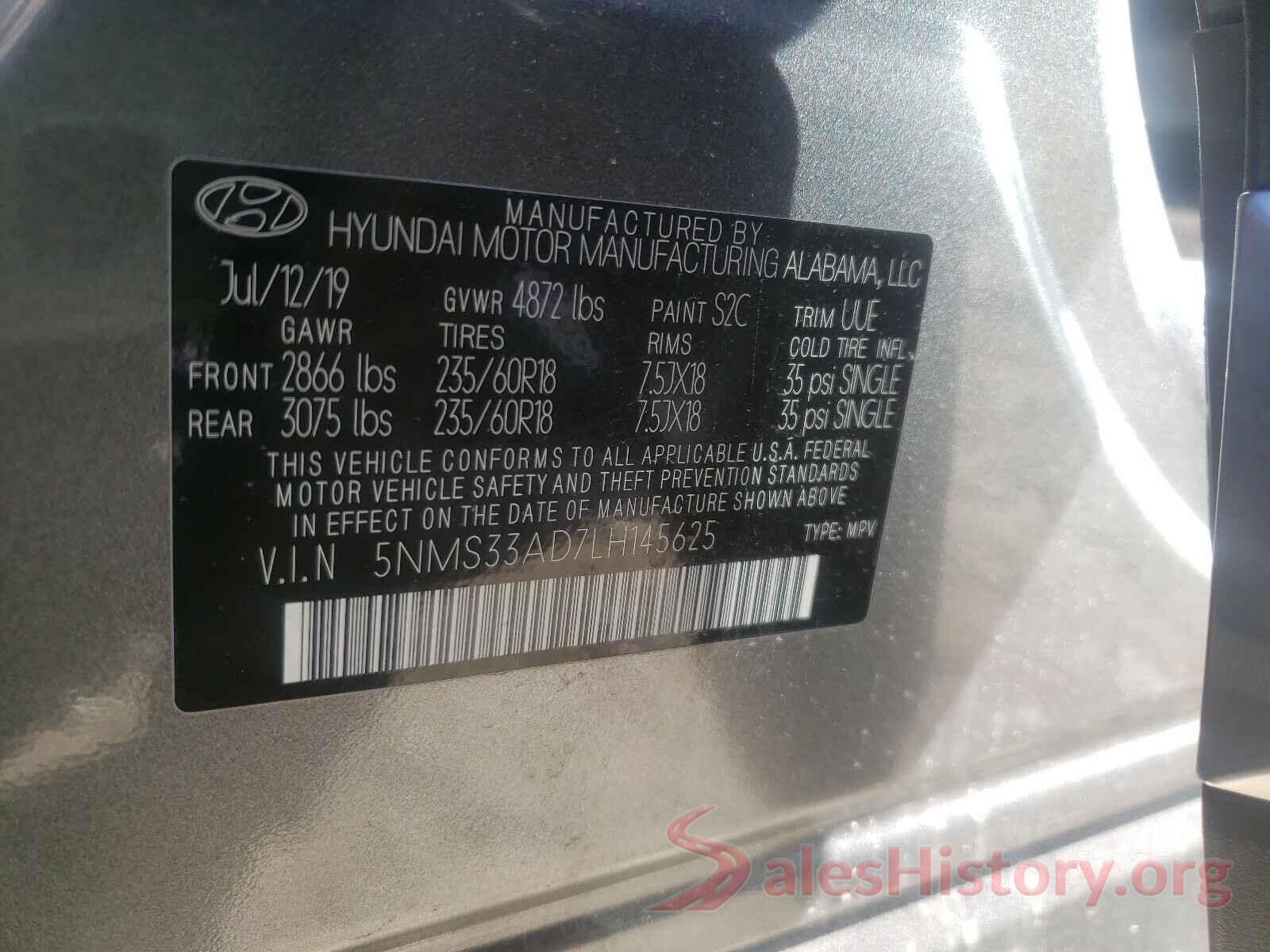 5NMS33AD7LH145625 2020 HYUNDAI SANTA FE