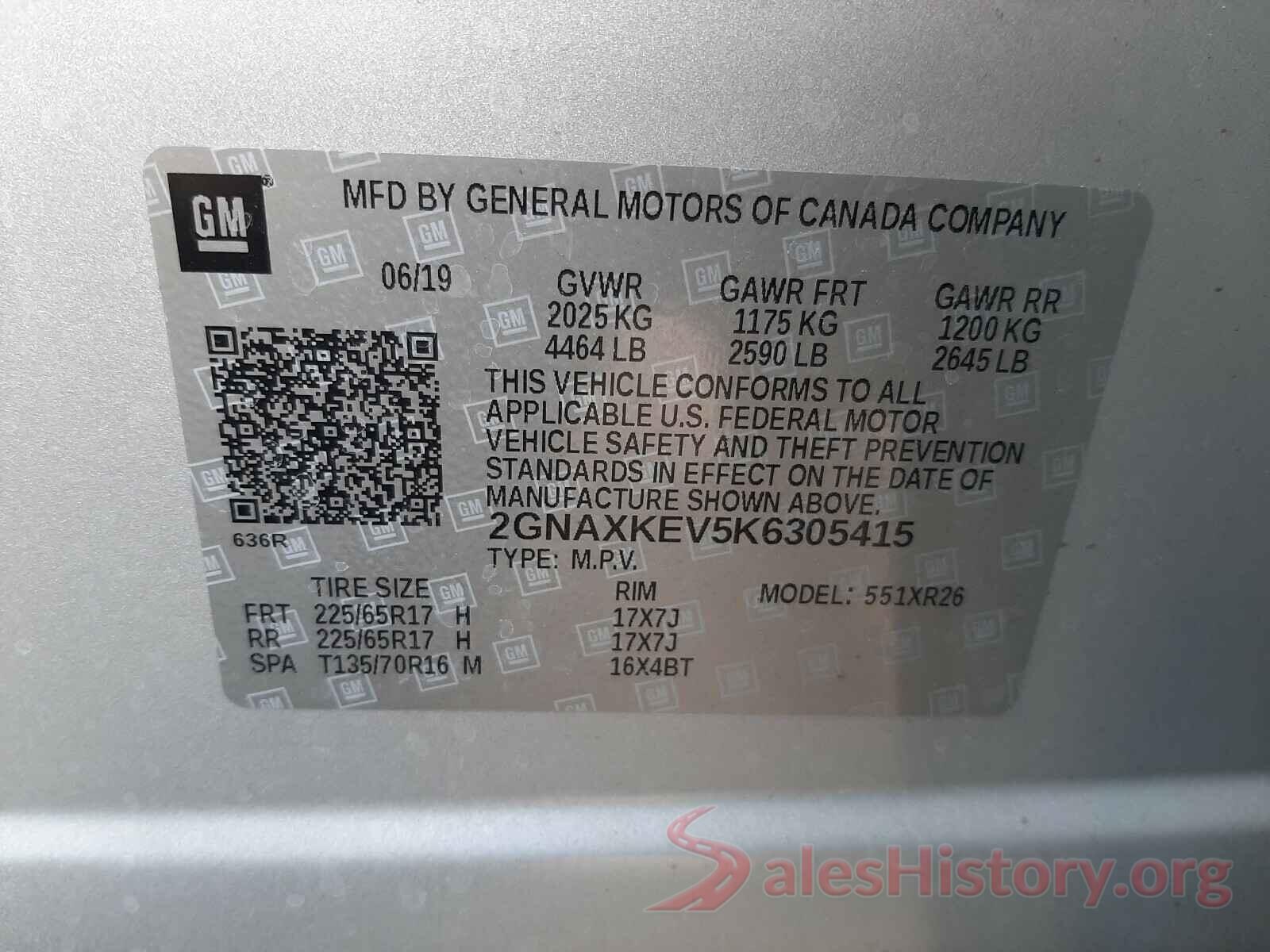 2GNAXKEV5K6305415 2019 CHEVROLET EQUINOX