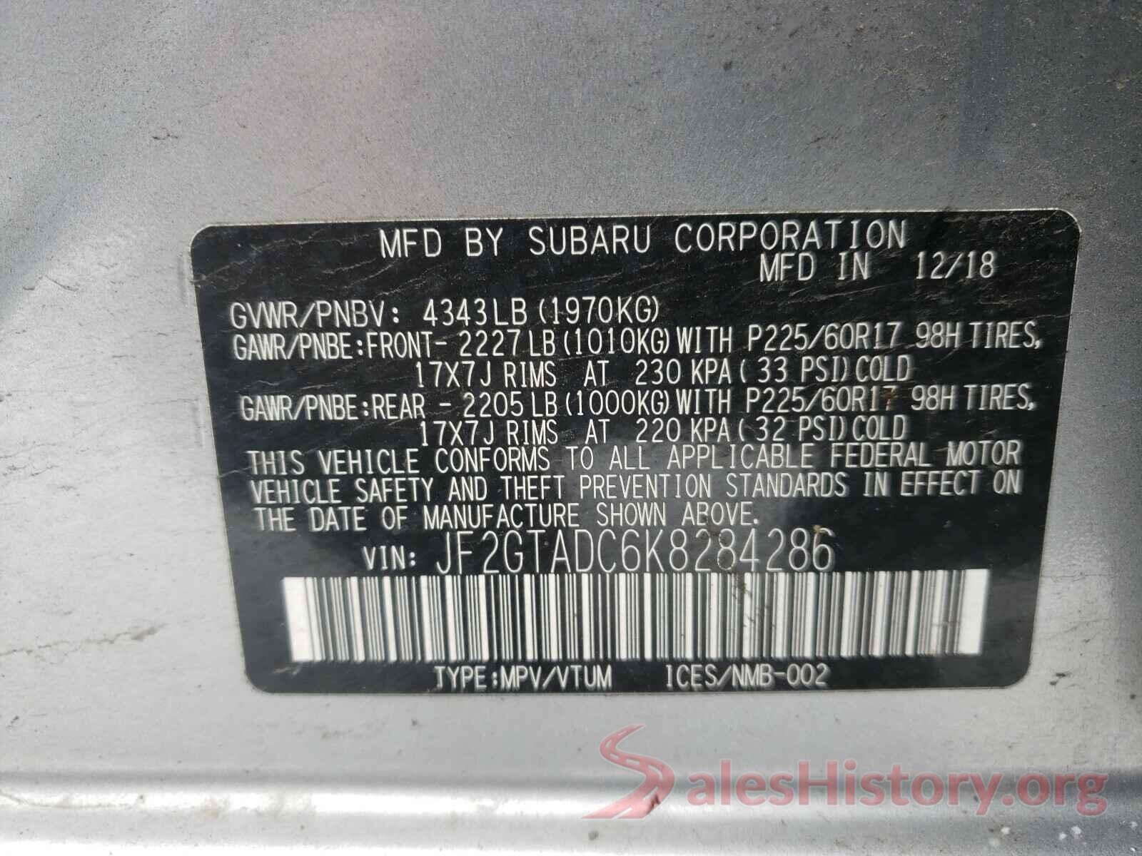 JF2GTADC6K8284286 2019 SUBARU CROSSTREK