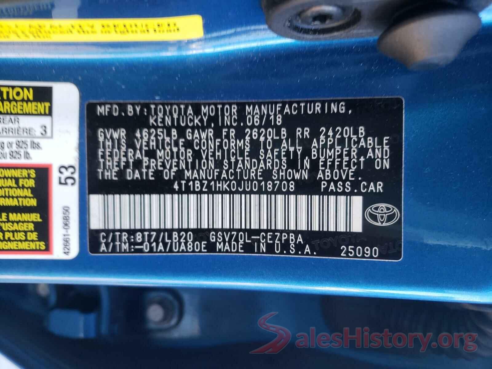 4T1BZ1HK0JU018708 2018 TOYOTA CAMRY