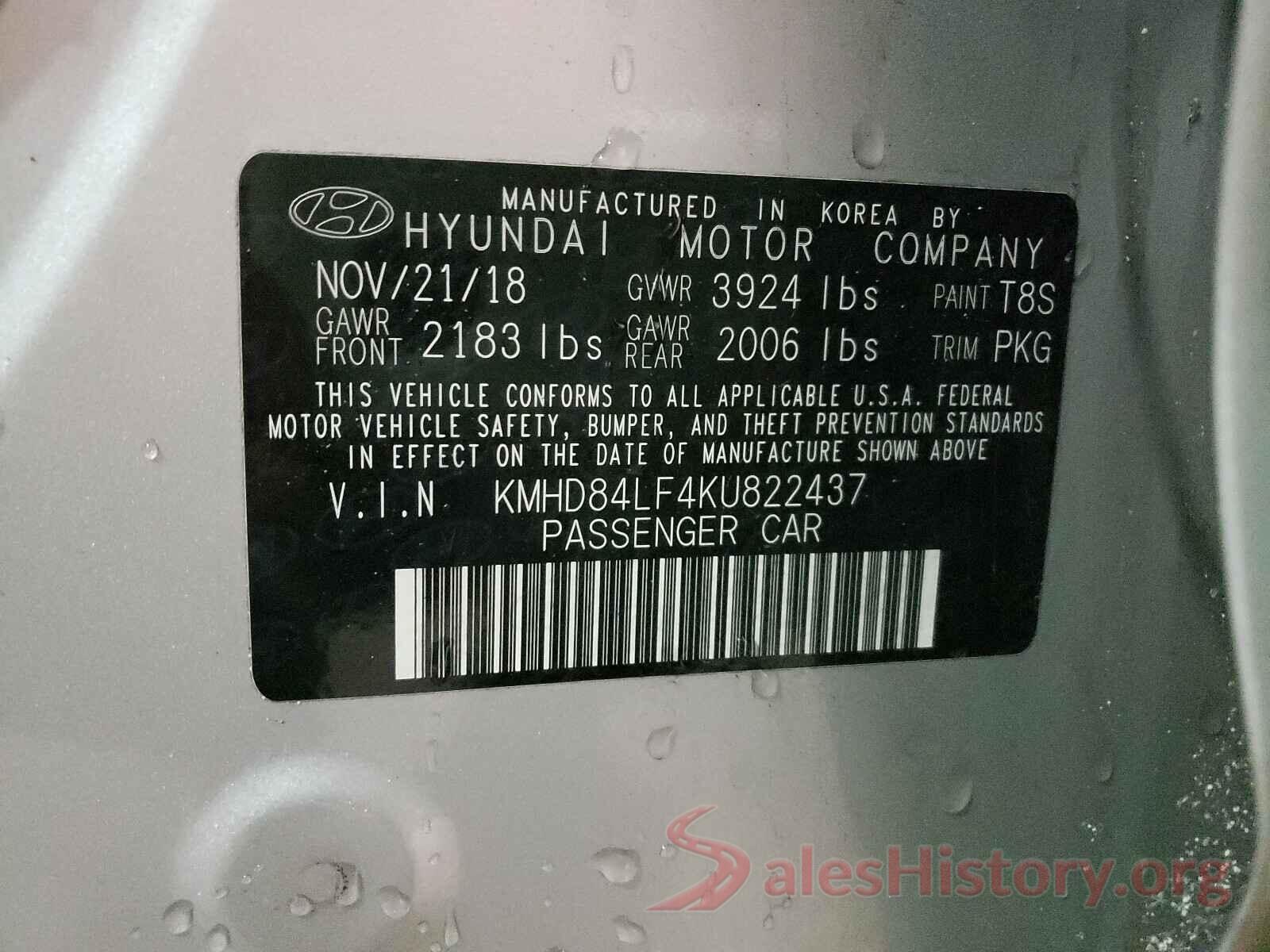 KMHD84LF4KU822437 2019 HYUNDAI ELANTRA