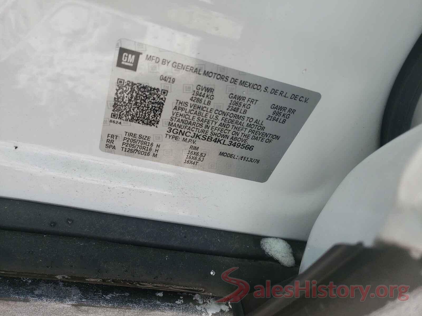 3GNCJKSB4KL349566 2019 CHEVROLET TRAX