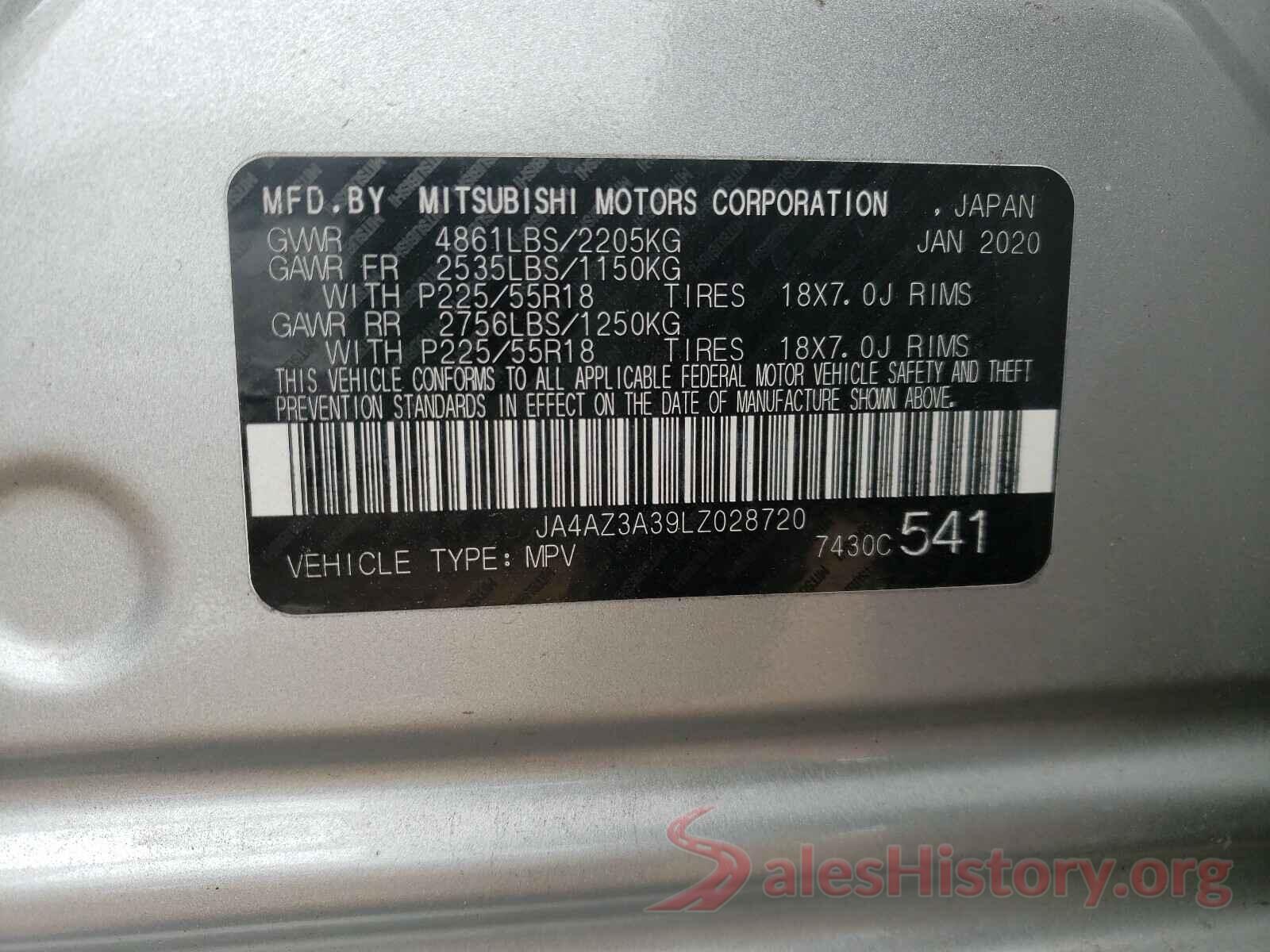 JA4AZ3A39LZ028720 2020 MITSUBISHI OUTLANDER