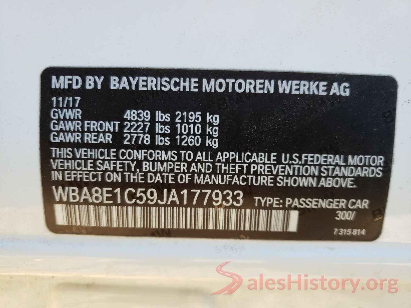 WBA8E1C59JA177933 2018 BMW 3 SERIES