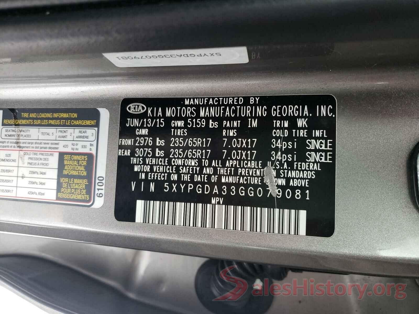 5XYPGDA33GG079081 2016 KIA SORENTO