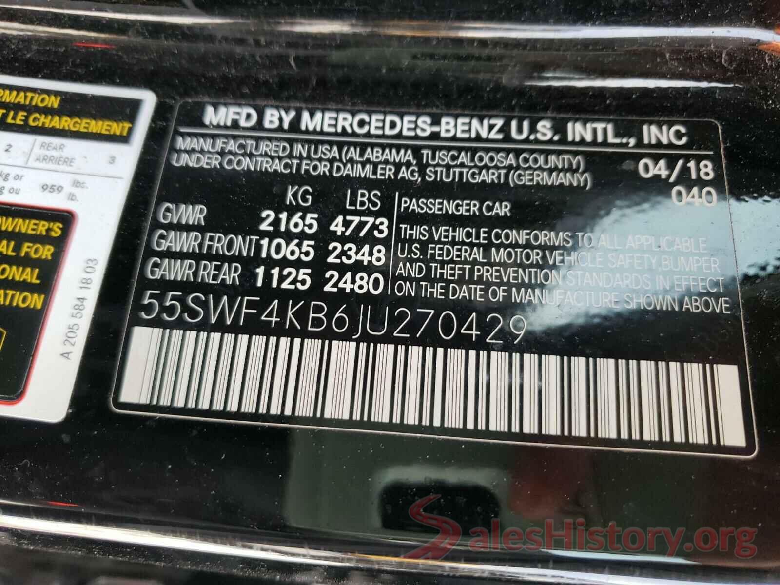 55SWF4KB6JU270429 2018 MERCEDES-BENZ C CLASS