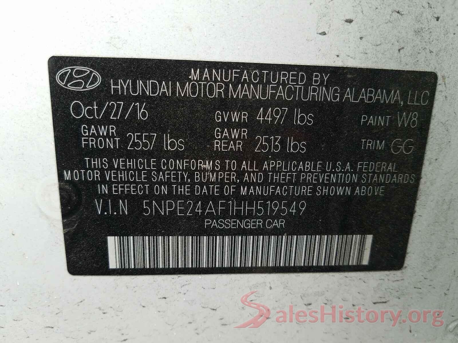 5NPE24AF1HH519549 2017 HYUNDAI SONATA