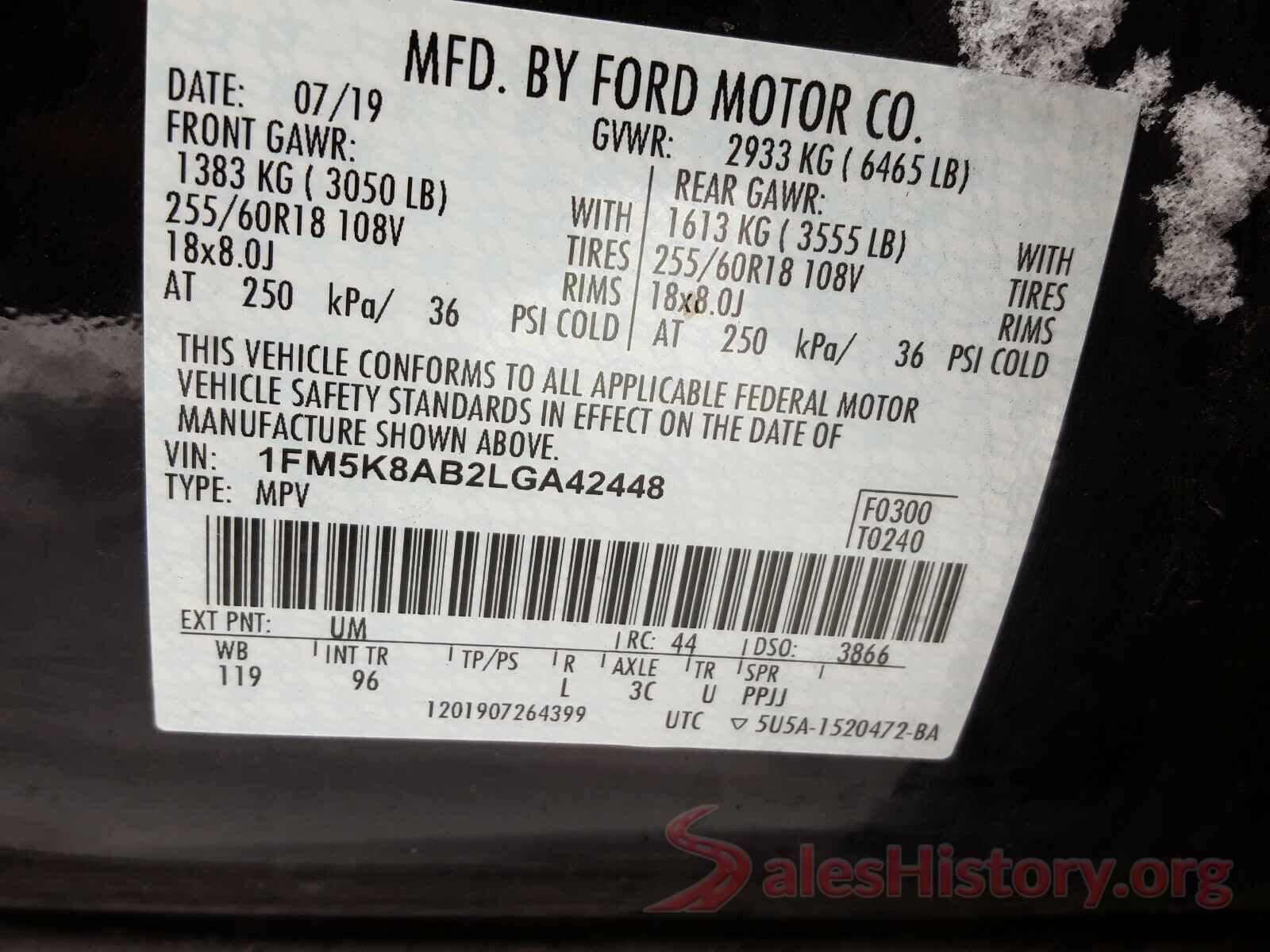 1FM5K8AB2LGA42448 2020 FORD EXPLORER