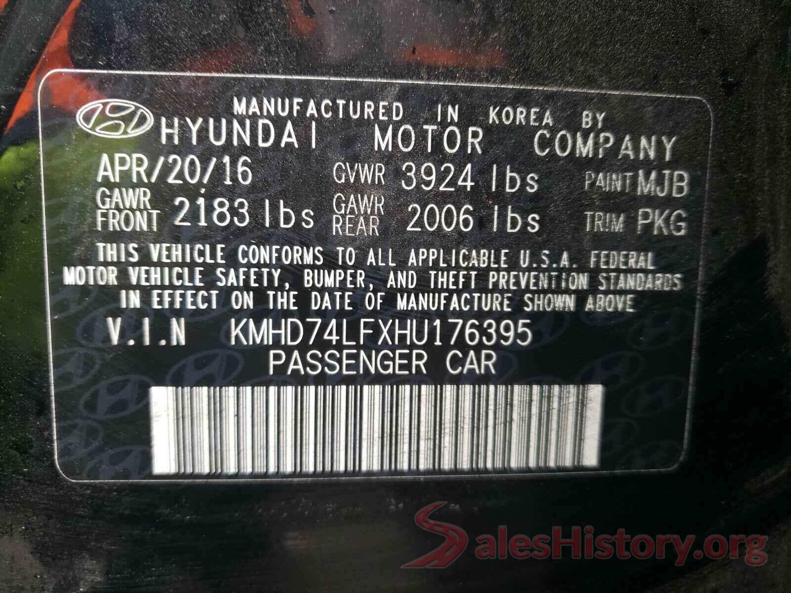 KMHD74LFXHU176395 2017 HYUNDAI ELANTRA