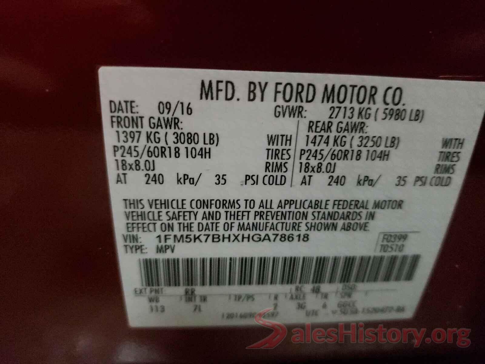 1FM5K7BHXHGA78618 2017 FORD EXPLORER