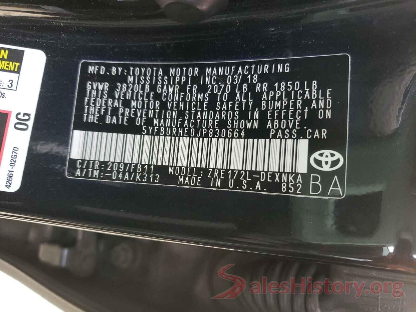 5YFBURHE0JP830664 2018 TOYOTA COROLLA